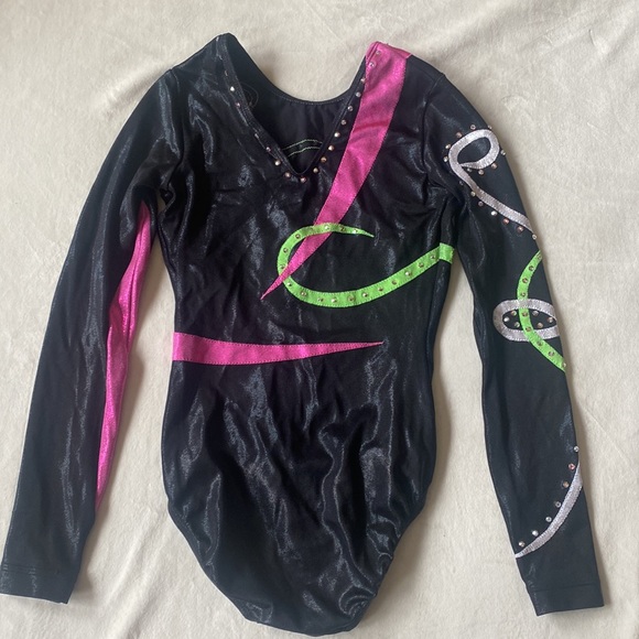 GK Elite long-sleeve rhinestone gymnastics competition leotard. - Picture 3 of 4